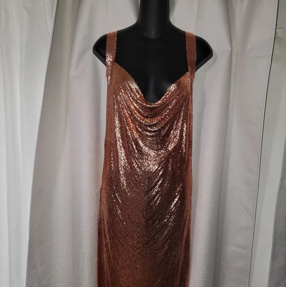 Chainmail Cowl Neck Split Side Midi Dress - Picture 5 of 13